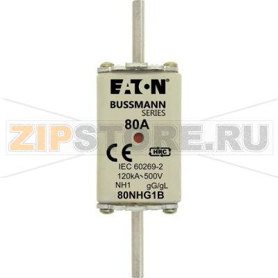 Предохранитель, 80 A, AC 500 В, 120 кА, NH1, gL/gG, IEC Eaton NH FUSE 80AMP 500V gG SIZE 1 DUAL IND 