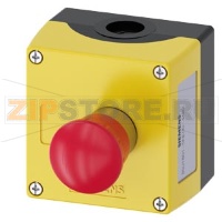 Корпус для командных устройств 22 мм, кругл., материал корпуса: пластмасса, верхняя часть корпуса, цвет: желтый, 1 командный пункт, A = грибковый аварийный выключатель, цвет: красный, металл, 40 мм, поворотная деблокировка, 1 НО, 1 НЗ, 1 НЗ, подключение н