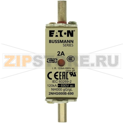 Предохранитель, 2 A, AC 690 В, 120 кА, NH000, gL/gG, IEC Eaton NH FUSE 2AMP 690V SIZE-000 GG MGL 