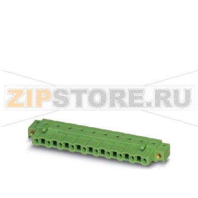 Ответная часть разъема Phoenix Contact GIC 2,5/ 5-GF-7,62 Номинальный ток: 12 А, Расчетное напряжение (III/2): 630 В, Полюсов: 5, Размер шага: 7,62 мм, Цвет: зеленый, Поверхность контакта: олово, Монтаж: пайка.Минимальный заказ: 50 шт.Упаковка: 50 шт.