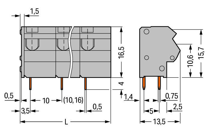 PCB terminal block; 2.5 mm; Pin spacing 10/10.16 mm; 12-pole; PUSH WIRE®; 2,50 mm; gray Wago 254-662 Клеммные колодки с зажимом PUSH WIRE®, приводимым в действие при помощи отвертки.Зажим одножильных проводников и тонкожильных проводников с наконечниками путем вставкиТестовый разъем для тестового штекера O 2 ммЭкономит место на печатной плате, всего 8,9 мм глубинойТакже доступны с 2-проводным соединением...