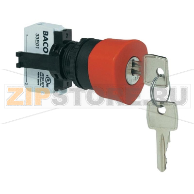 Кнопка аварийной остановки с ключом, черная, красная, 1 шт Baco L22GM01E 