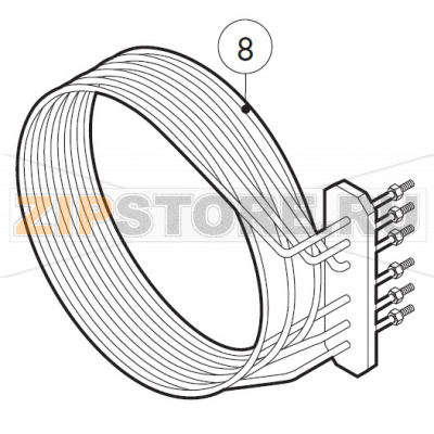 Chamber heating element 6000W Lainox MVE051P                                                                                               Chamber heating element 6000W Lainox MVE051PЗапчасть на сборочном чертеже под номером: 8Название запчасти на итальянском языке языке: Chamber heating element 6000W Lainox MVE051P
