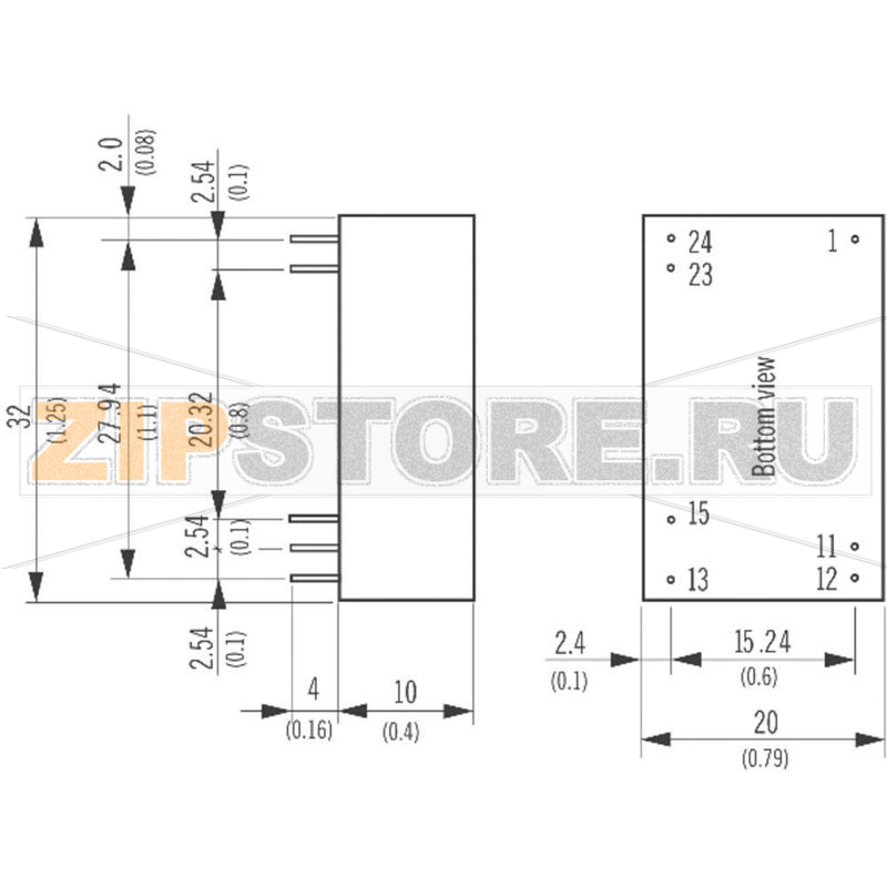 Преобразователь DC/DC, печатный монтаж, 12 V/DC, 24 V/DC, 125 mA, 3 W Traco Power THB 3-1215 