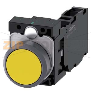 КНОПКА, 22MM, КРУГЛАЯ, ПЛАСТИК С МЕТАЛЛИЧЕСКИМ ФРОНТАЛЬНЫМ КОЛЬЦОМ, ЖЁЛТАЯ, ПЛОСКАЯ КНОПКА, КОНТАКТЫ МГНОВЕННОГО ДЕЙСТВИЯ, С ДЕРЖАТЕЛЕМ, 1NO+1NC, ВИНТОВЫЕ КЛЕММЫ, С ГРАВИРОВКОЙ ЛАЗЕРОМ, UPPER AND LOWER CASE, START OF LINE ALWAYS UPPER CASE Siemens 3SU1130 
