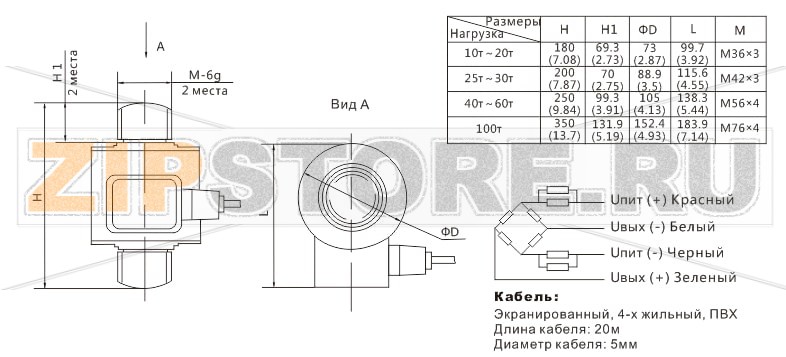 Тензодатчик Zemic BM14D-С2-40t-20B Тензометрический датчик веса колонного типа Zemic BM14D-С2-40t-20BНагрузка: 40т  Материал исполнения: нержавеющая сталь  Класс защиты: IP68