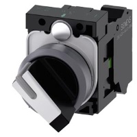 ПОВОРОТНЫЙ ПЕРЕКЛЮЧАТЕЛЬ С ВОЗМОЖНОСТЬЮ ПОДСВЕТКИ, 22MM, КРУГЛЫЙ, ПЛАСТИК С МЕТАЛЛИЧЕСКИМ ФРОНТАЛЬНЫМ КОЛЬЦОМ, КОРОТКАЯ ЧЁРНАЯ РУКОЯТКА С БЕЛОЙ ВСТАВКОЙ, 2 КОММУТАЦИОННЫХ ПОЛОЖЕНИЯ O-I, С ФИКСАЦИЕЙ, УГОЛ ПЕРЕКЛЮЧЕНИЯ 90 ГРАД., 10:30Ч/13:30Ч, С ДЕРЖАТЕЛЕМ,