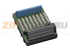 Терминальная панель Termination Board HiDTB08-SPT-99C-SP-RS-Y1 Pepperl+Fuchs SupplyConnectionX20: terminals 3, 5 (+) 4, 6 (-)Nominal voltage24 V DC , in consideration of rated voltage of used isolatorsVoltage drop0.9 V , voltage drop across the series diode on the termination board must be consideredRipple&le  10  %Fusing2 A , in each case for 8 modulesPower dissipation&le  500 mW , without modulesReverse polarity protectionyesRedundancySupplyRedundancy available. The supply for the isolators is decoupled, monitored and fused.Fault indication outputConnectionX20: terminals 1, 2Output typevolt-free contactContact loading30 V DC, 1 AIndicators/settingsDisplay elementsLED PWR1 (Termination Board power supply), green LEDLED PWR2 (Termination Board power supply), green LED LED FAULT (fault indication), red LED- LED flashes: power supply failureDirective conformityElectromagnetic compatibilityDirective 2014/30/EUEN 61326-1:2013 (industrial locations)ConformityElectromagnetic compatibilityNE 21:2012For further information see system description.Degree of protectionIEC 60529:2001Ambient conditionsAmbient temperature-20 ... 60 °C (-4 ... 140 °F)Storage temperature-40 ... 70 °C (-40 ... 158 °F)Mechanical specificationsDegree of protectionIP20ConnectionField sideexplosion hazardous area: 9  spring terminals per module , blueControl sidenon-explosion hazardous area: 9  spring terminals per module , blackSupplypluggable spring terminals , blackCore cross-sectionspring terminals: 0.25 ... 1.5 mm2 (24 ... 12 AWG)Materialhousing: polycarbonate, 10 % glass fiber reinforcedMassapprox. 580 gDimensions150 x 200 x 163 mm (5.9 x 7.9 x 6.42 inch) , height including module assemblyMountingon 35 mm DIN mounting rail acc. to EN 60715:2001Data for application in connection with hazardous areasEU-Type Examination CertificateCESI 11 ATEX 062Marking II (1)G [Ex ia Ga] IIC  II (1)D [Ex ia Da] IIIC  I (M1) [Ex ia Ma] ISafe areaMaximum safe voltage250 V (Attention! Um is no rated voltage.)Galvanic isolationField circuit/control circuitsafe electrical isolation acc. to IEC/EN 60079-11, voltage peak value 375 VDirective conformityDirective 2014/34/EUEN 60079-0:2012+A11:2013 , EN 60079-11:2012 , EN 50303:2000International approvalsCSA approvalControl drawingsee control drawing of correspoding modulesIECEx approvalIECEx CES 11.0022Approved for[Ex ia Ga] IIC [Ex ia Da] IIIC [Ex ia Ma] I