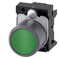 АКТУАТОР КНОПКИ С ВЫСОКИМ ФРОНТАЛЬНЫМ КОЛЬЦОМ (12MM), 22MM, КРУГЛ., ПЛАСТИК С МЕТАЛЛИЧЕСКИМ ФРОНТАЛЬНЫМ КОЛЬЦОМ, КНОПКА ЗЕЛЁНАЯ ПЛОСКАЯ, БЕЗ ФИКСАЦИИ, С ДЕРЖАТЕЛЕМ Siemens 3SU1230-0EB40-0AA0