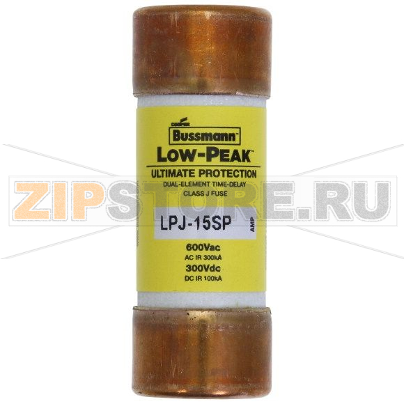 Предохранитель, 15 A, AC 600 В, 300 кА, 21x57 мм, J, UL, с задержкой Eaton LOW-PEAK CLASS J T/D 