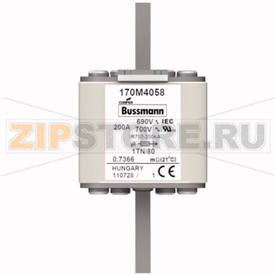 Предохранитель, 200 A, AC 690 В, 200 кА, DIN 1, 53x66x108 мм, aR, DIN, IEC Eaton FUSE 200A 690V 