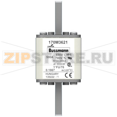 Предохранитель, 500 A, AC 690 В, 200 кА, size 1, 45x45x110 мм, aR, IEC UL Eaton FUSE 500A 690V 