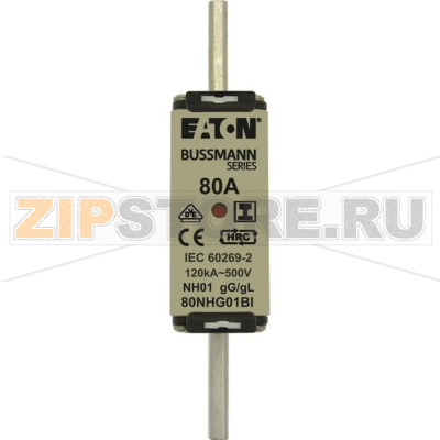 Предохранитель, 80 A, AC 500 В, 120 кА, NH01, gL/gG, IEC Eaton NH FUSE 80A 500V GL/GG SIZE 01 