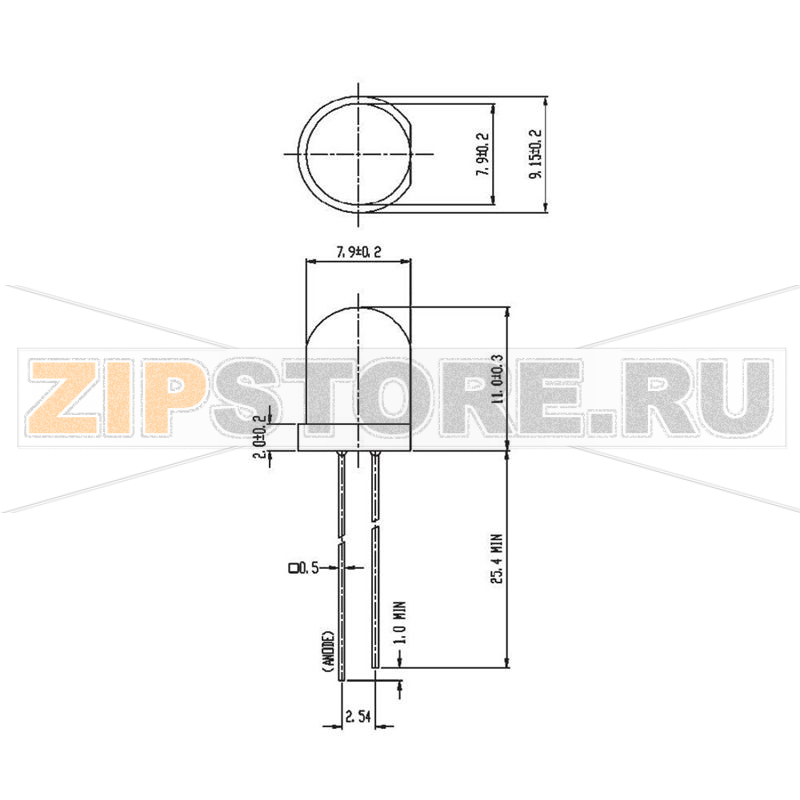Светодиод круглый, желтый, 8 мм, 125 мкд, 60°, 20 мА, 2 В Everlight Opto 393UYD/S530-A3 