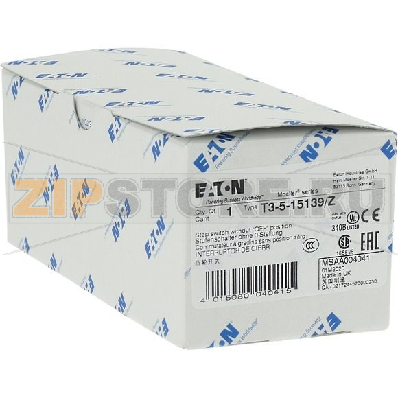 Выключатели ступенчатые, контакты: 10, 32 A, 1-5, 45°, с фиксацией Eaton T3-5-15139/Z 