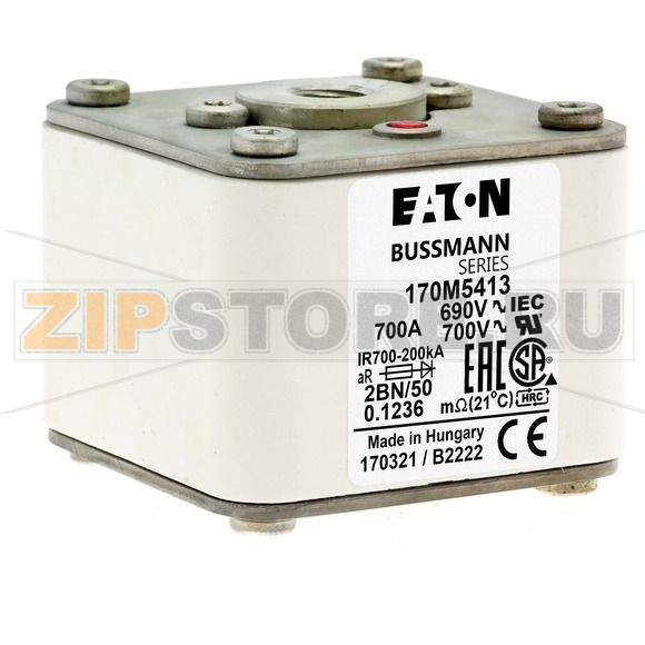 Предохранитель, 700 A, AC 690 В, 200 кА, size 2, 61x77x51 мм, aR, IEC UL Eaton FUSE 700A 690V 