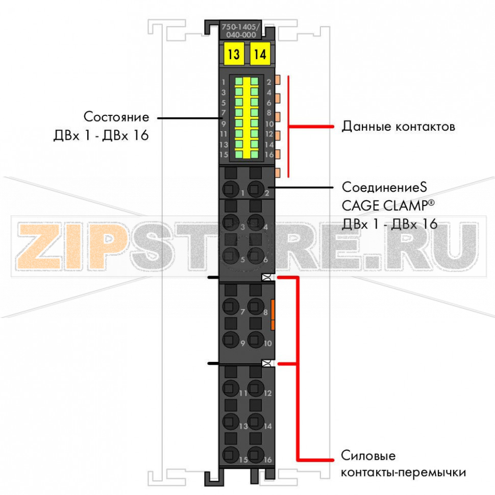 16-канальный дискретный вход; тока; 3 мс; Extreme; темно-серые Wago 750-1405/040-000 