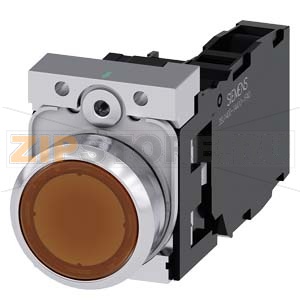 КНОПКА С ПОДСВЕТКОЙ, 22MM, КРУГЛАЯ, МЕТАЛЛИЧЕСКАЯ ГЛЯНЦЕВАЯ, AMBER, ПЛОСКАЯ КНОПКА, КОНТАКТЫ МГНОВЕННОГО ДЕЙСТВИЯ, С ДЕРЖАТЕЛЕМ, 1NO+1NC, МОДУЛЬ ПОДСВЕТКИ С ИНТЕГРИРОВАННЫМ СВЕТОДИОДОМ 230V AC, ВИНТОВЫЕ КЛЕММЫ, С ГРАВИРОВКОЙ ЛАЗЕРОМ, LOWER CASE Siemens 3S 