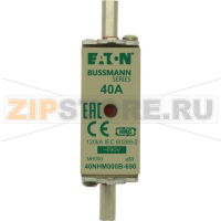 Предохранитель, 40 A, AC 690 В, 120 кА, NH000, aM, IEC Eaton NH FUSE 40A 690V aM SIZE 000