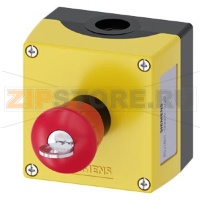 Корпус командных устройств, 22 мм, кругл., материал корпуса: пластмасса, верхняя часть корпуса, цвет: желтый, 1 командный пункт, пластмасса, командный пункт посередине, A = грибковый аварийный выключатель, цвет: красный, с замком Ronis SB30, 40 мм, возвра