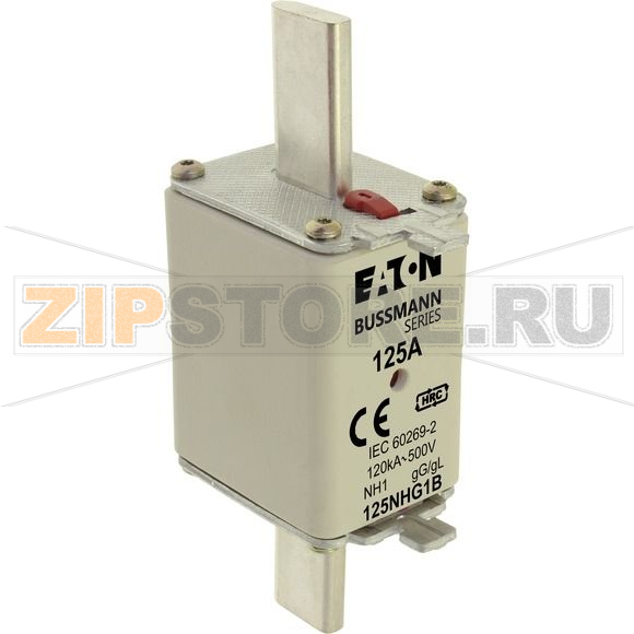 Предохранитель, 125 A, AC 500 В, 120 кА, NH1, gL/gG, IEC Eaton NH FUSE 125AMP 500V gG SIZE 1 DUAL I 