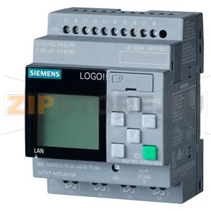 LOGO! 12/24RCE, logic module, display PS/I/O: 12/24VDC/relay, 8 DI (4 AI)/4 DQ, memory 400 blocks, modular expandable, Ethernet, integrated web server, data log, user-defined web pages, standard microSD card for LOGO! Soft Comfort V8.3 or higher, older pr 