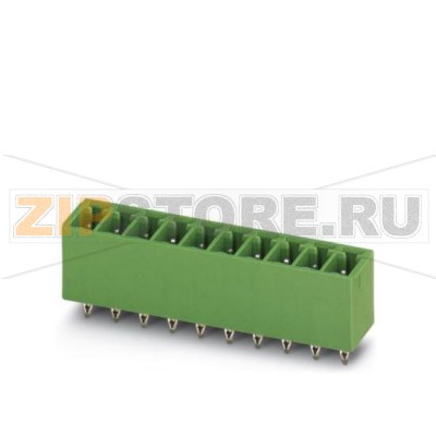 Ответная часть разъема Phoenix Contact EMCV 1,5/10-G-3,5 Номинальный ток: 8 А, Расчетное напряжение (III/2): 160 В, Полюсов: 10, Размер шага: 3,5 мм, Цвет: зеленый, Поверхность контакта: олово, Монтаж: Запрессовка.Минимальный заказ: 50 шт.Упаковка: 50 шт.