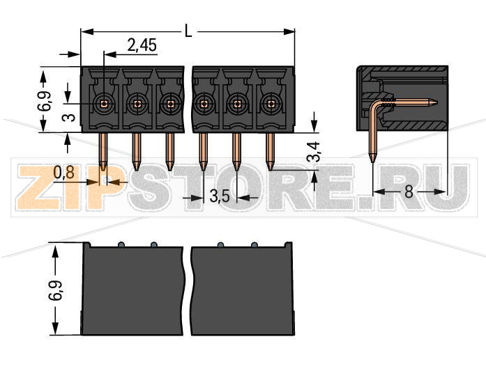 MCS MINI SL Вилка THT; 0.8 x 0.8 mm solder pin; угловые; Шаг контактов 3,5 мм; 15-пол.; черные Wago 714-175 Корпус вилок отливается из изоляционного материала, пригодного для пайки оплавлением припоя без использования свинцаРазделенные разъемы выводов предотвращают повреждения и обеспечивают вилкам защиту от касания в неподсоединенном состоянииВозможны варианты кодировки...
