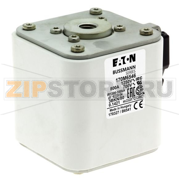 Предохранитель, 800 A, AC 1250 В, 200 кА, size 3, 76x92x83 мм, aR, IEC UL Eaton FUSE 800A 1250 
