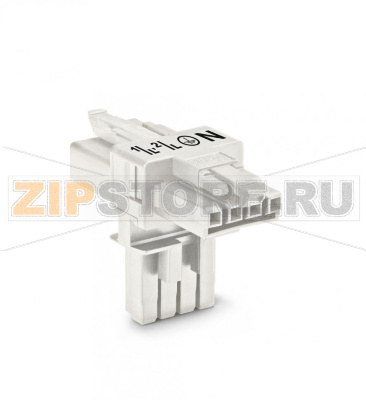 T-distribution connector; 4-pole; Cod. A; 1 input; 2 outputs; 2 locking levers; white Wago 890-676 Protected against mismating and maintenance-freeLow profile with 4.4 mm pole spacing...