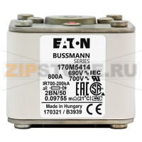 Предохранитель, 800 A, AC 690 В, size 2, 61x77x51 мм, aR, IEC UL, M10 Eaton FUSE 800A 690V 2BN