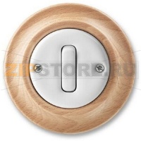 Переключатель кнопочный, одноклавишный, белый фарфор/натуральное дерево бук ABB 2CHK598634C4050