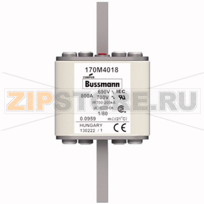 Предохранитель, 800 A, AC 690 В, 200 кА, DIN 1, 53x53x108 мм, aR, DIN, IEC Eaton FUSE 800A 690V 