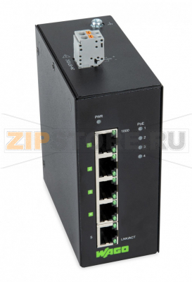 Промышленный переключатель ECO; 5 портов 1000Base-T; 4 * питание по Ethernet; Расширенный диапазон температур; черные Wago 852-1411/000-001 