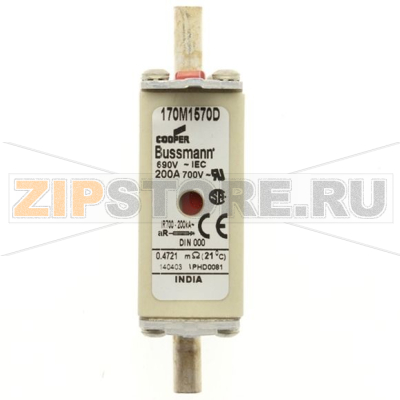 Предохранитель, 200 A, AC 690 В, 200 кА, DIN 000, aR, DIN, IEC Eaton FUSE 200A 690V aR DIN 000 HSDN 