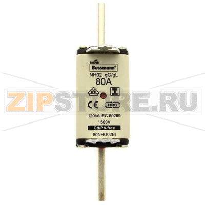 Предохранитель, 80 A, AC 500 В, 120 кА, NH02, gL/gG, IEC Eaton NH FUSE 80A 500V GL/GG SIZE 02 