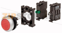 Кнопка красная, без фиксации с подсветкой, 1НО, 24В DC Eaton M22-DL-R-K10LED-BVP