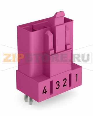 Штекер для печатных плат; прямые; 4-пол.; Код. B; розовые Wago 890-894 Protected against mismating and maintenance-freePush-in CAGE CLAMP® spring pressure connection technology allows solid conductors to be simply pushed into a unit.Low profile with 4.4 mm pole spacingComponents can be clearly printed on and color-coded to meet custom requirements....
