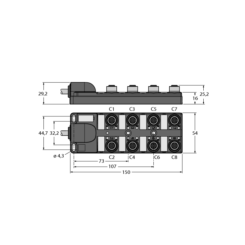 Коробка распределительная, пассивная, M12x1 Turck TB-8M12-4-5/TXL 