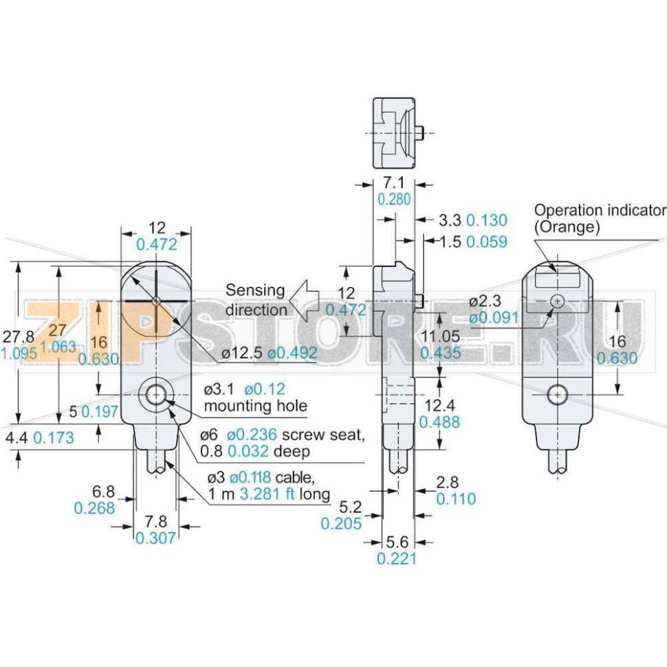 Датчик индуктивный 12x7,1 мм, NPN Panasonic GX-F12A 