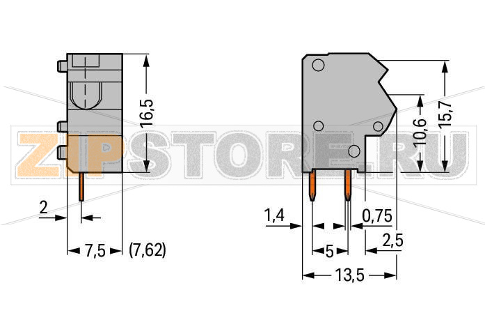 Stackable 2-conductor PCB terminal block; 0.75 mm; Pin spacing 7.5/7.62 mm; 1-pole; PUSH WIRE®; 0,75 mm; gray Wago 254-811 Модульные клеммы с зажимом PUSH WIRE®, приводимым в действие при помощи отвертки для индивидуальной сборки клеммных колодокЗажим одножильных проводников и тонкожильных проводников с наконечниками путем вставкиТестовый разъем для тестового штекера O 2 ммЭкономит место на печатной плате, всего 8,9 мм глубиной...
