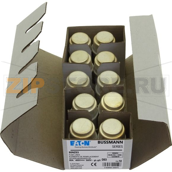 Предохранитель, 80 A, AC 400 В, 50 кА, D03, gL/gG, IEC с задержкой Eaton FUSE-D03 80A T GL/GG 400V 