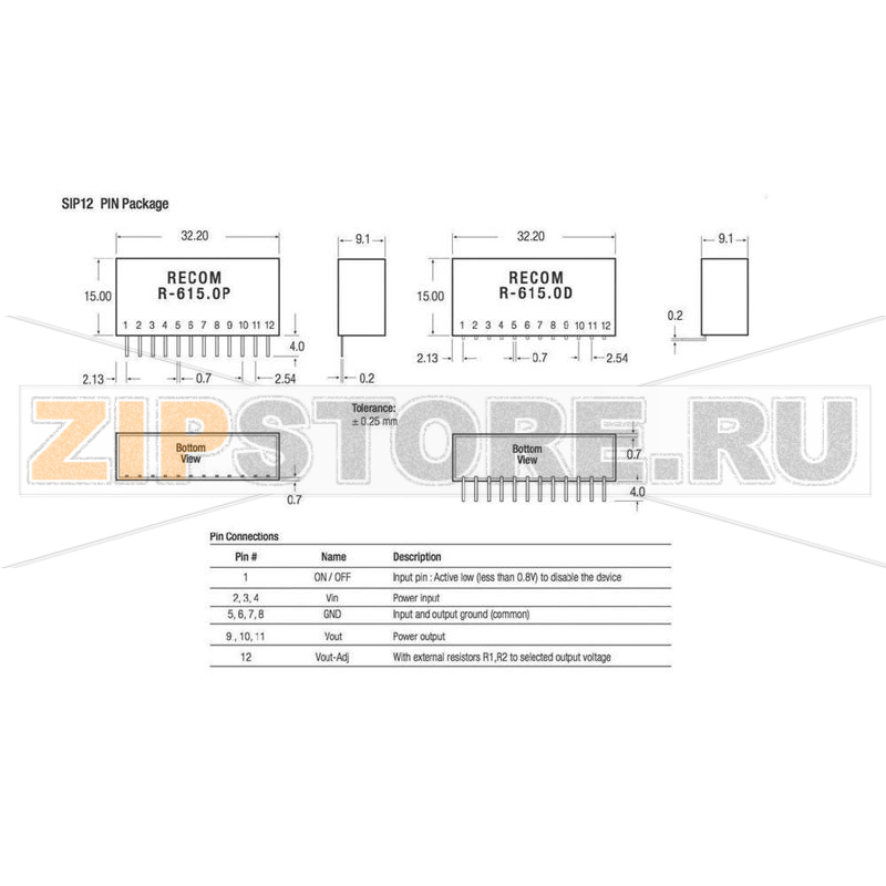 Преобразователь DC/DC, печатный монтаж, 9 В/DC, 2 A, 18 Вт Recom R-629.0P 