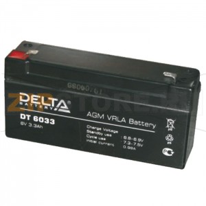 Delta DT 6033 Свинцово-кислотный аккумулятор Delta DT 6033 (характеристики): Напряжение - 6В; Емкость - 3,3Ач; Габариты: 134 мм x 34 мм x 66 мм, Вес: 0,65 кгТехнология аккумулятора: AGM VRLA Battery