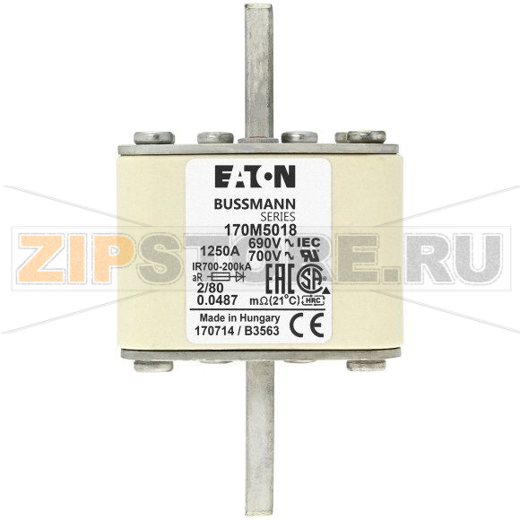 Предохранитель, 1250 A, AC 600 В, 200 кА, 2, 61x61x108 мм, aR, DIN, IEC Eaton FUSE 1250A 600V 2 