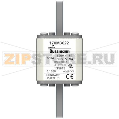 Предохранитель, 550 A, AC 690 В, 200 кА, size 1, 45x45x110 мм, aR, IEC UL Eaton FUSE 550A 690V 