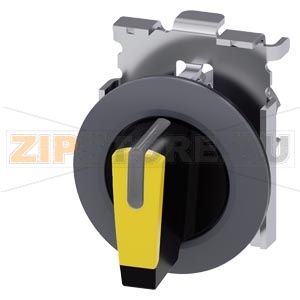АКТУАТОР ПОВОРОТНОГО ПЕРЕКЛЮЧАТЕЛЯ С ВОЗМОЖНОСТЬЮ ПОДСВЕТКИ, 30MM, КРУГЛ., МЕТАЛЛ МАТОВЫЙ, РУКОЯТКА КОРОТКАЯ ЧЁРНАЯ С ЖЁЛТОЙ ВСТАВКОЙ, ПЛОСКОЕ ФРОНТАЛЬНОЕ КОЛЬЦО, 3 КОММУТАЦИОННЫХ ПОЛОЖЕНИЯ: I-O-II, С ФИКСАЦИЕЙ, УГОЛ ПОВОРОТА РУКОЯТКИ 2X45 ГРАД.: 10:30Ч./ 