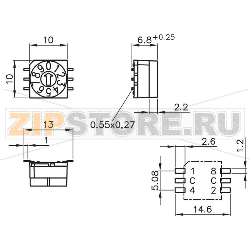 Переключатель кодовый, поворотный, 0-9, 1 шт Hartmann P65SMT 101 