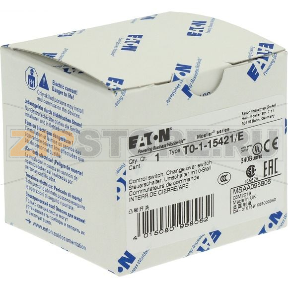 Переключатель, контакты: 2, 20 A, панель: 2-0-1, 45°, с фиксацией Eaton T0-1-15421/E 