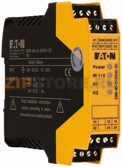 Реле безопасности двухканальное, 24 В, DC, 24 В, AC, 50/60 Hz Eaton ESR5-NO-21-24VAC-DC 